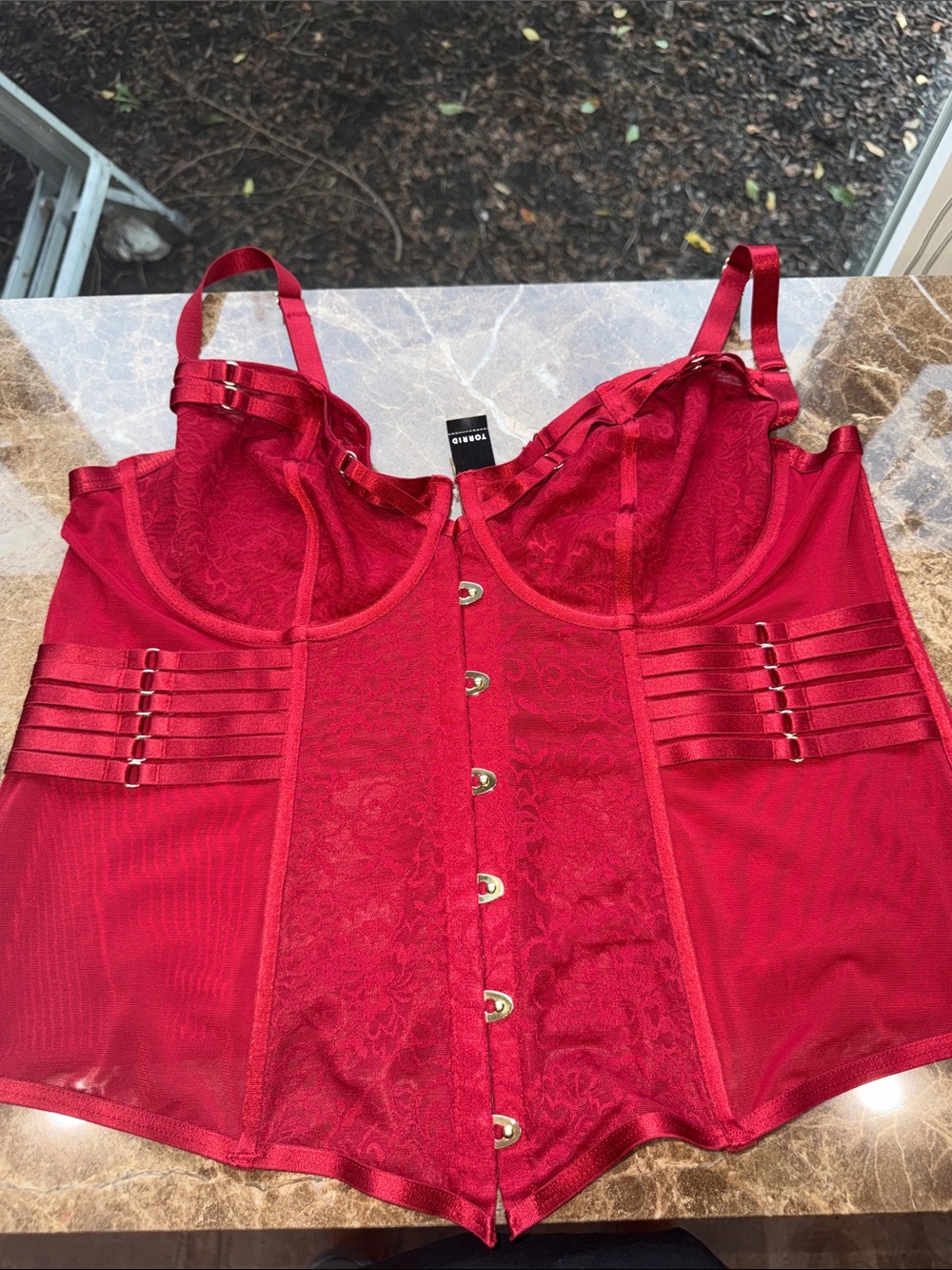 torrid Red Lace Hook-and-Eye Underwire Corset Top with Satin Trim